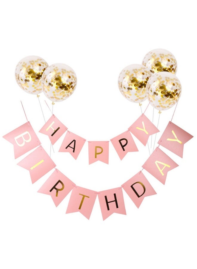 Happy Birthday Banner with 5 pcs Gold Confetti Balloons Set - Image 1