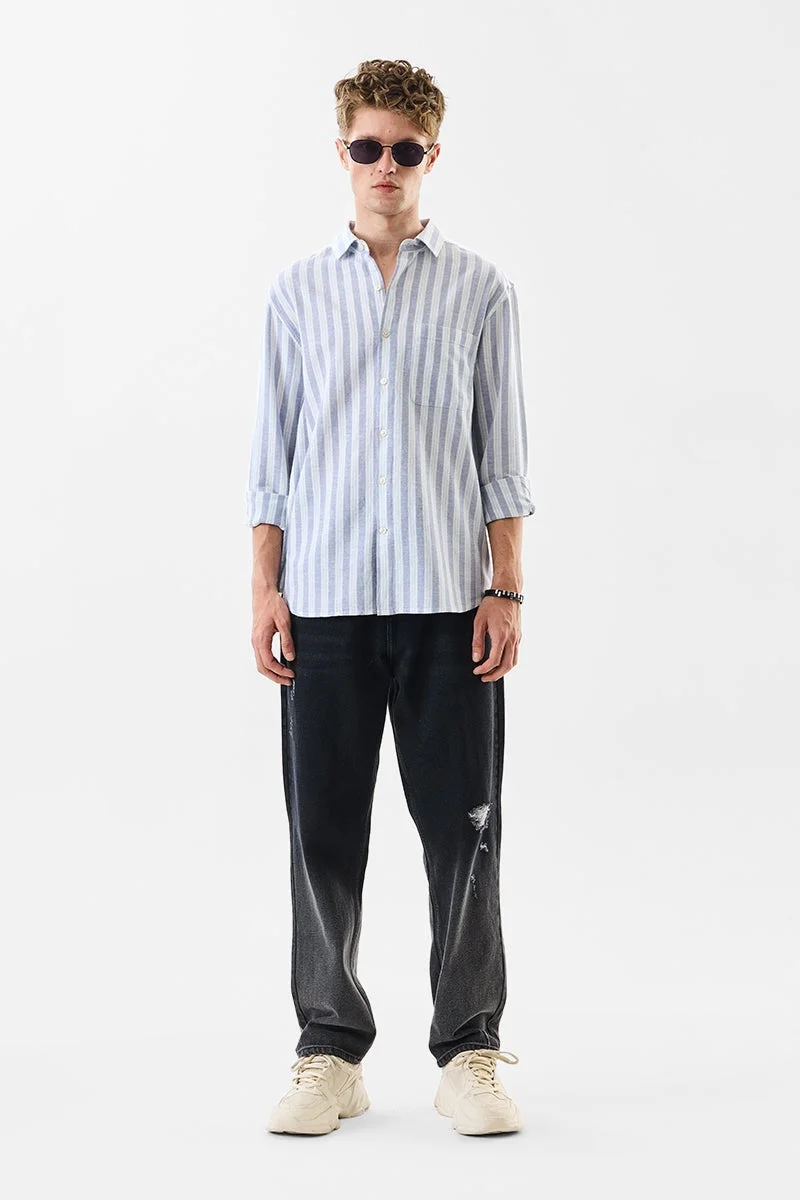 سنيتش Light Blue Striped Long Sleeve Regular Fit Shirt
