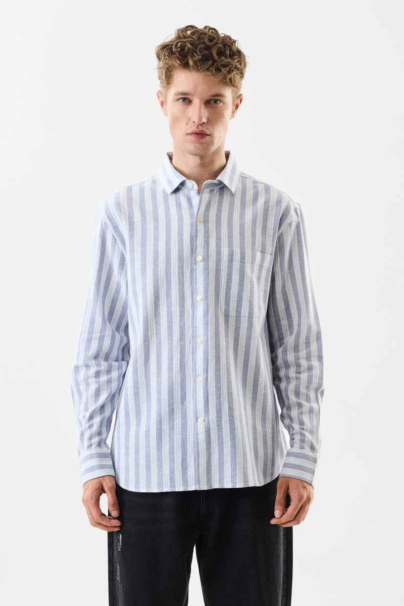 سنيتش Light Blue Striped Long Sleeve Regular Fit Shirt