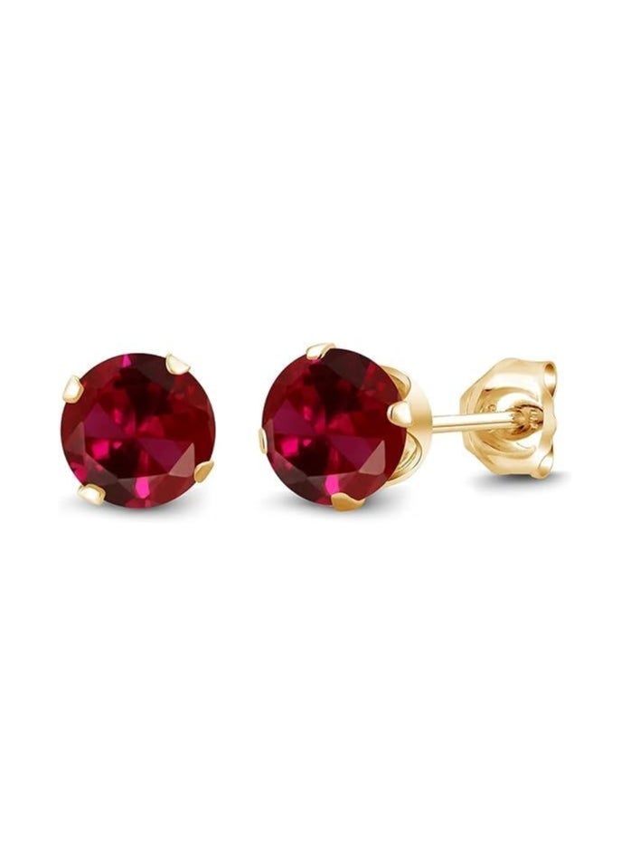 Fayrouz Jewellery Fayruz Jewelry 18K Yellow Gold Plated 10mm 4.00 Red Ruby Lobes Stud Earrings for Women All Occasions  - Image 1