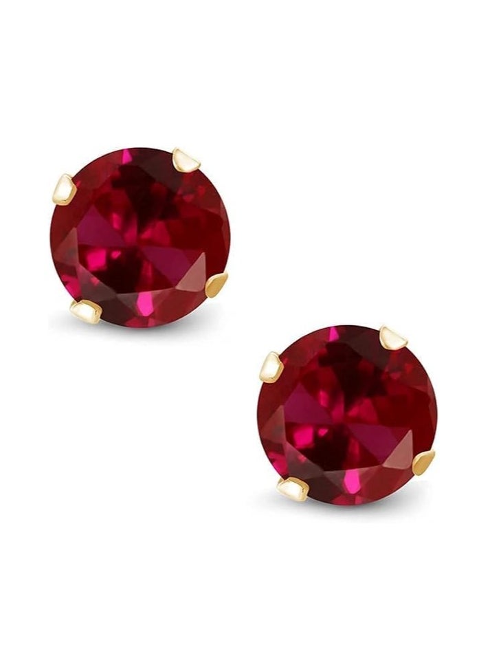 Fayrouz Jewellery Fayruz Jewelry 18K Yellow Gold Plated 10mm 4.00 Red Ruby Lobes Stud Earrings for Women All Occasions  - Image 3
