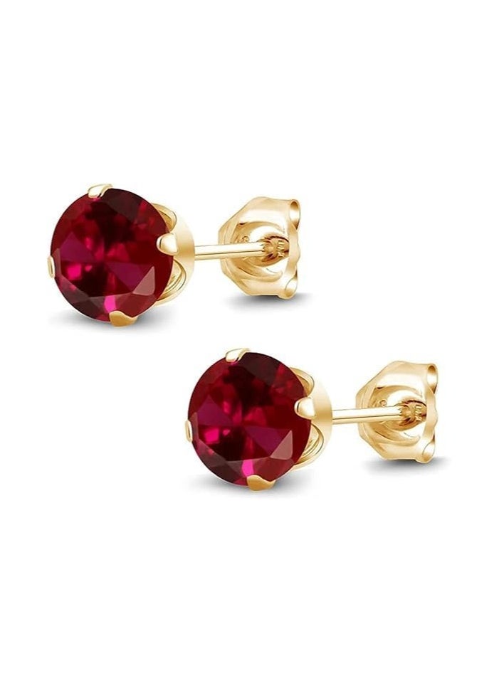 Fayrouz Jewellery Fayruz Jewelry 18K Yellow Gold Plated 10mm 4.00 Red Ruby Lobes Stud Earrings for Women All Occasions  - Image 5