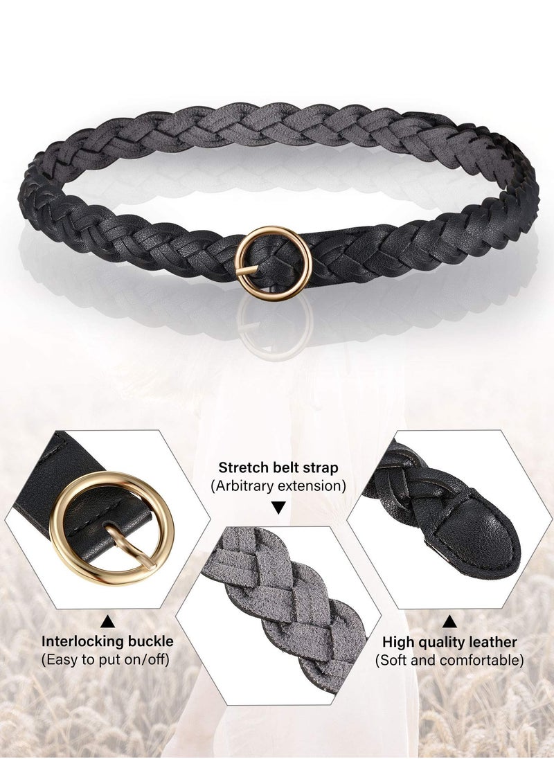 SYOSI 3 Pieces Women's Braided Leather Belt, O-Ring Buckle Stretch Waist with Metal Buckle Formal Dress Belt, for Dress, Jean, Skirt, Pant  - Image 5