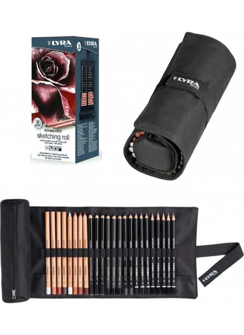 Lyra Sketching Roll Charcoal Sketching Set 24 Pieces Roll Pen Holder Gift 