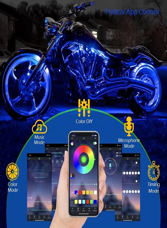 Brightronic SHINIGHT 10 Pcs Motorcycle LED Light Kits, App Control Multicolor Waterproof Strip Lights with RF Remote, Music Sync & Multiple Scene Modes RGB for Motorcycles - Image 3