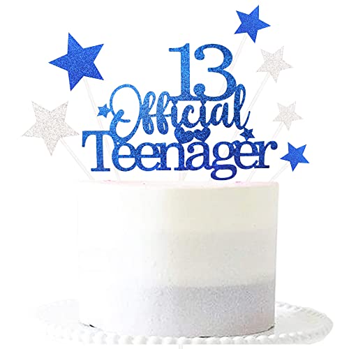 Pargleev Glittery 13 Ofiicial Teenager Cake Topper with Star Boys and Girls 13th Birthday Party SuppliesThirteen Years Old Birthday Party Decorations Royal Blue - Image 1