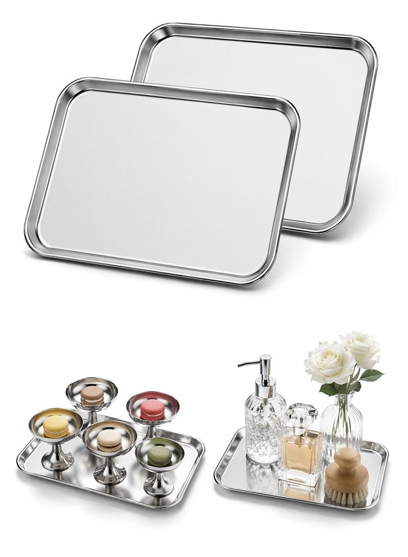 304 Stainless Steel Serving Tray Large Rectangular Kitchen Tray Mirror Finish Food Serving Platter for Coffee Tea Cake Baking Oven Tray Home Restaurant Commercial - Image 1