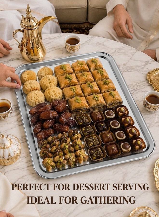 304 Stainless Steel Serving Tray Large Rectangular Kitchen Tray Mirror Finish Food Serving Platter for Coffee Tea Cake Baking Oven Tray Home Restaurant Commercial - Image 5