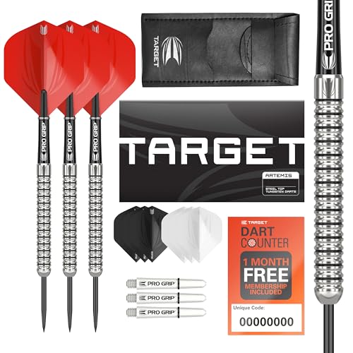 Target Darts Artemis 23G Tungsten Steel Tip Darts Set - 6 Pro Grip Shafts - 9 Pro Ultra Flights – Dart Wallet - Dart Counter App Coupon Bundle - Image 1