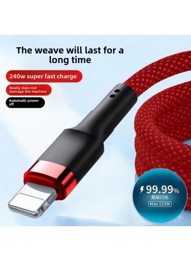 Applicable To Apple Braided Data Line IPhone8/11/12/13/14 Fast Charging Line IPadAir Flat Charging Line-Color:1 Set (national Certified Charging Head + Ancient Black) - 1m (import Chip) Best Pure Copper - Lossless Flash Charging Without Damaging The Machine  - Image 2