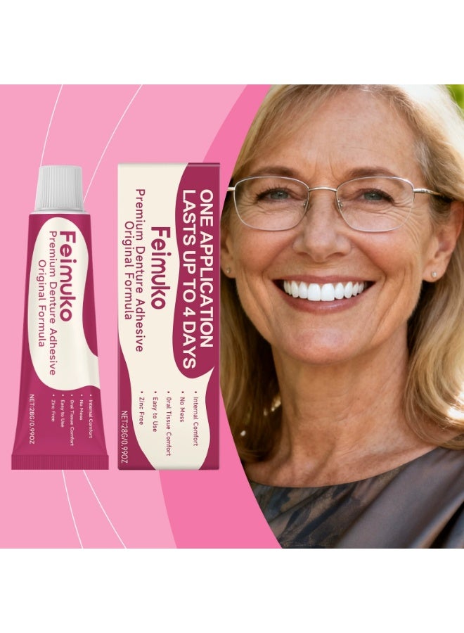 Feimuko Felmuko Premium Denture Adhesive Cream, Original Formula, Long-Hold Up to 4 Days, Zinc-Free with Dual Tissue Seal Technology - Image 2