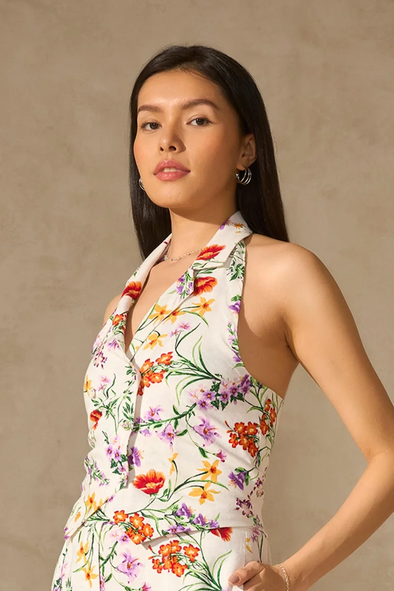 فيرجيو Linen Floral Vacation Vests for Women