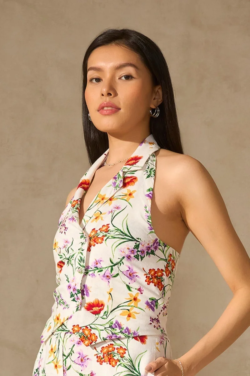 Virgio Linen Floral Vacation Vests for Women