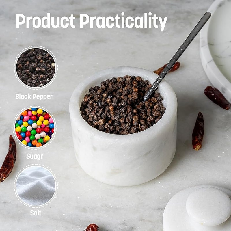 Koville Marble Salt Cellar with Lid 3.5 White, Stone Pepper Container & Spice Jars for Kitchen, Marble Salt and Pepper Holder, Stone Storage Box for Kitchen Counter, Spice Jar(Namib Fantasy White) - Image 5