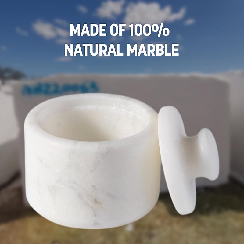 Koville Marble Salt Cellar with Lid 3.5 White, Stone Pepper Container & Spice Jars for Kitchen, Marble Salt and Pepper Holder, Stone Storage Box for Kitchen Counter, Spice Jar(Namib Fantasy White) - Image 3