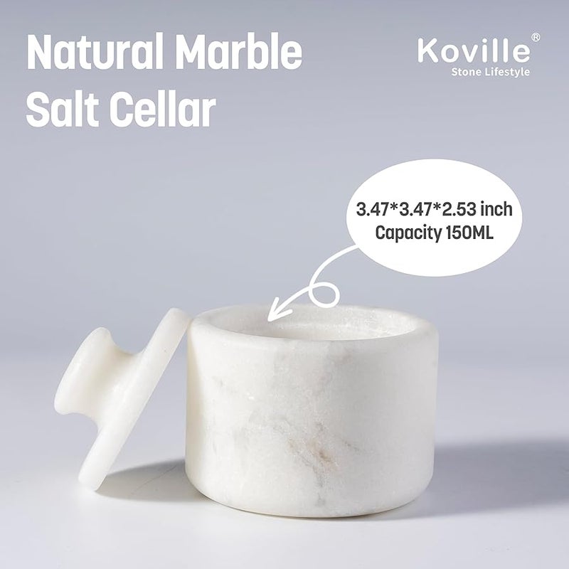 Koville Marble Salt Cellar with Lid 3.5 White, Stone Pepper Container & Spice Jars for Kitchen, Marble Salt and Pepper Holder, Stone Storage Box for Kitchen Counter, Spice Jar(Namib Fantasy White) - Image 2