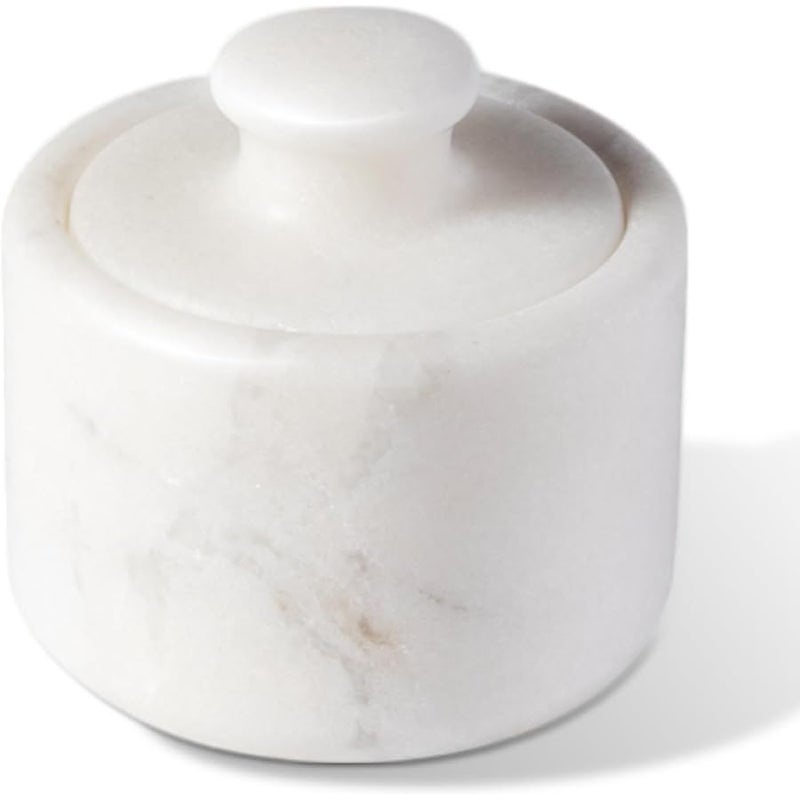 Koville Marble Salt Cellar with Lid 3.5 White, Stone Pepper Container & Spice Jars for Kitchen, Marble Salt and Pepper Holder, Stone Storage Box for Kitchen Counter, Spice Jar(Namib Fantasy White) - Image 1