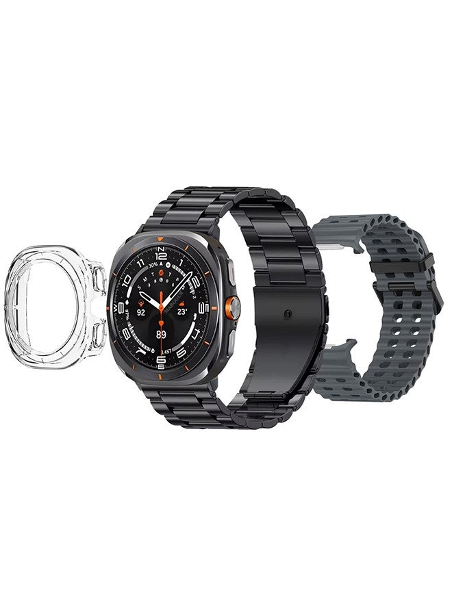 Kalobee حزمة ساعة SK7 الذكية الفائقة مع الملحقات بما في ذلك 1 حزام من الفولاذ المقاوم للصدأ الأسود 1 حزام سيليكون رمادي داكن وكابل شحن وحافظة واقية من TPU - Image 3