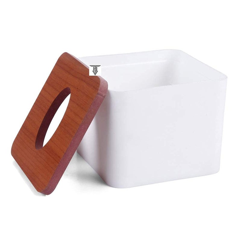 KR STORE™ Removable Bamboo Wood Cover Plastic Tissue Box Holder Storage Organizer Fashion Tissue Holder Case for Home Decoration (2) - Image 1