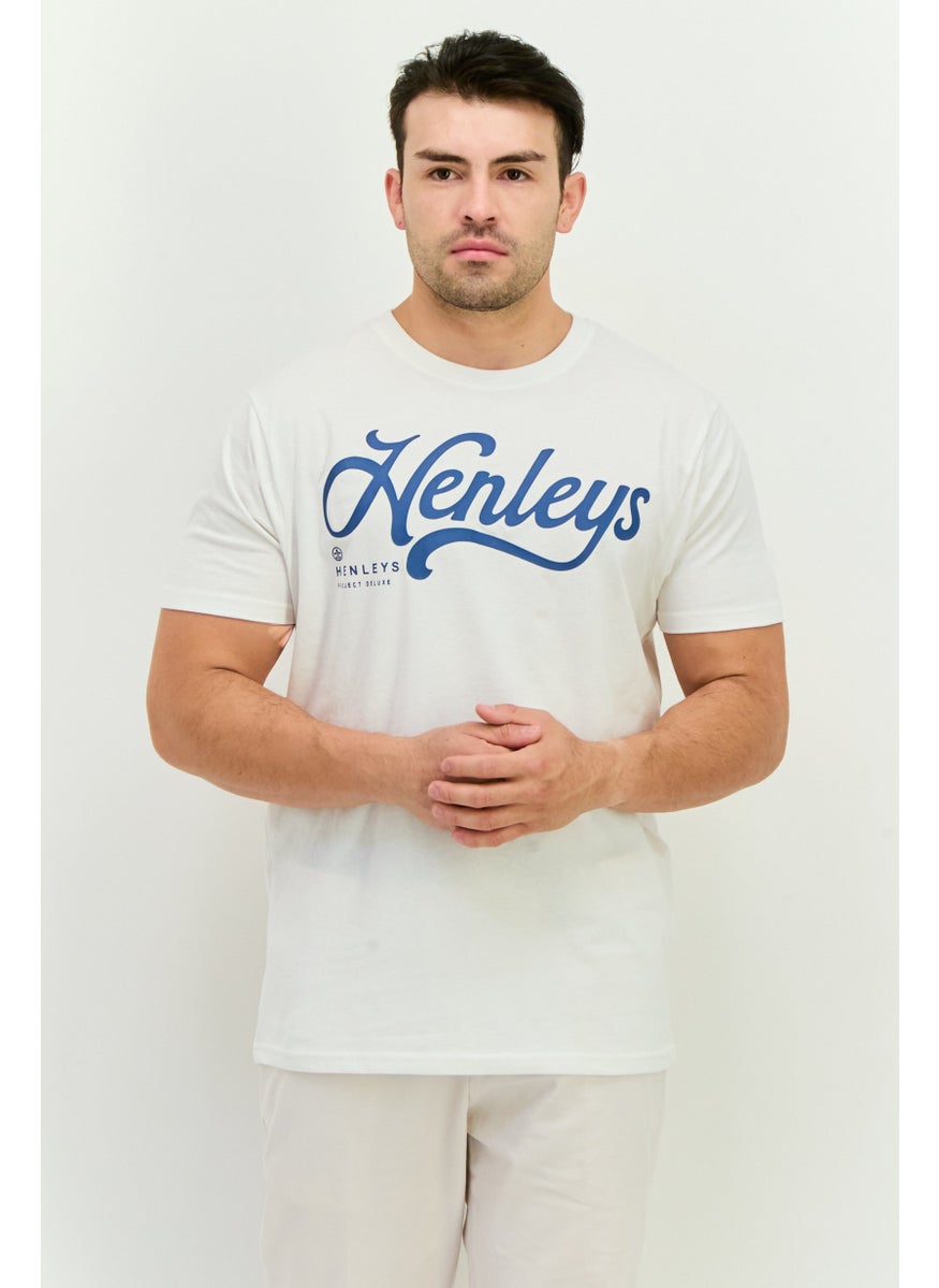 Henleys - Men Crew Neck Short Sleeves Brand Logo T-Shirt, White - Image 1