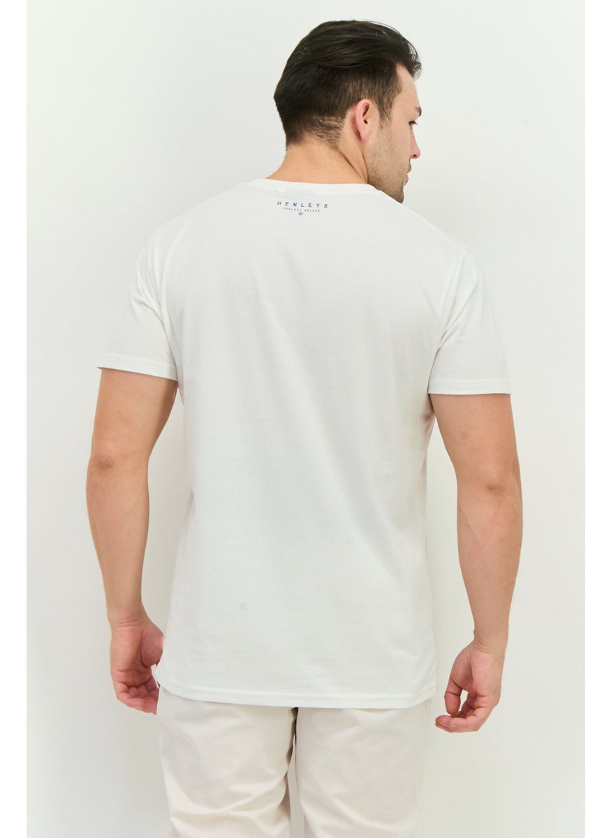 Henleys - Men Crew Neck Short Sleeves Brand Logo T-Shirt, White - Image 1