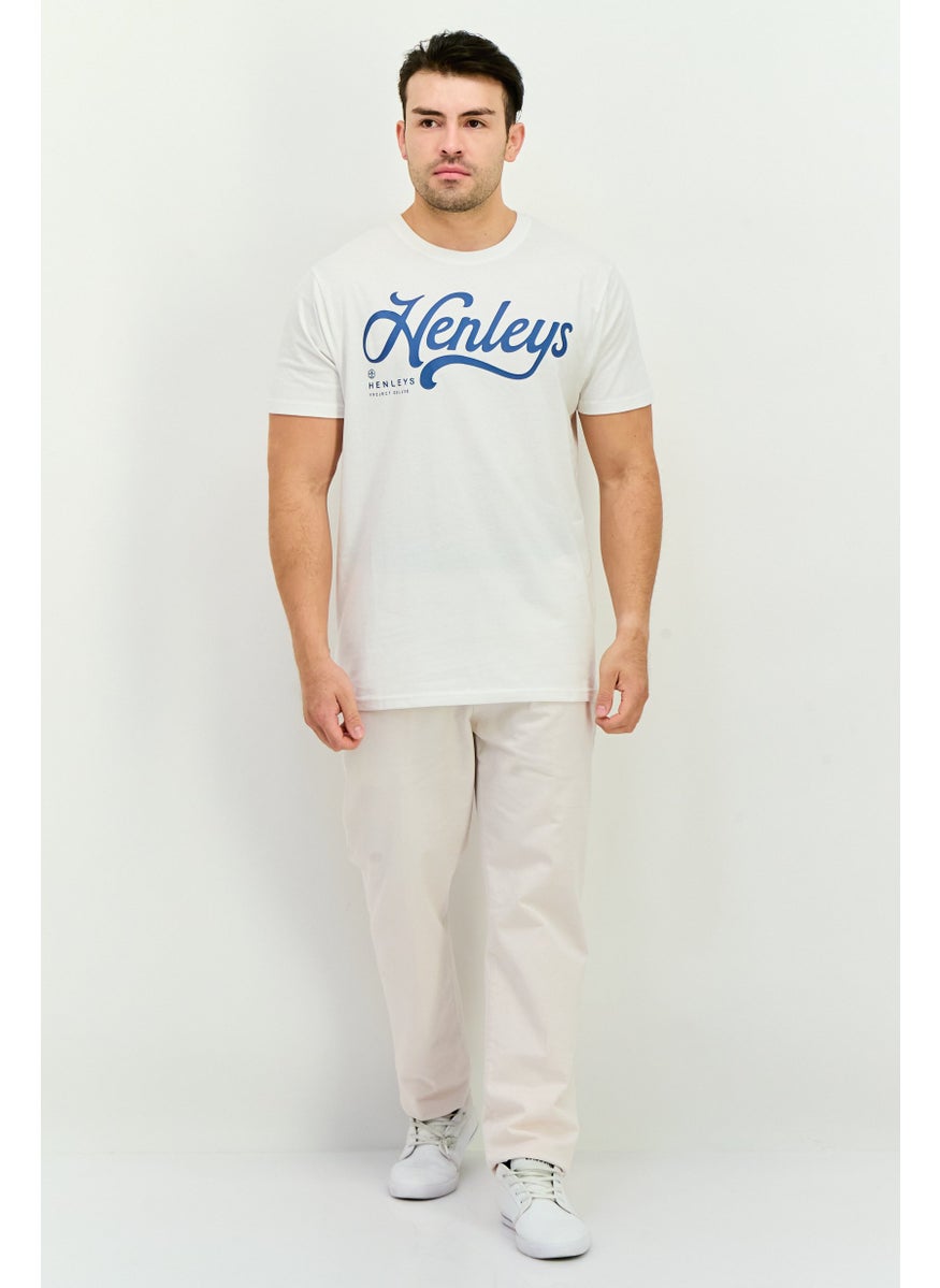 Henleys - Men Crew Neck Short Sleeves Brand Logo T-Shirt, White - Image 1
