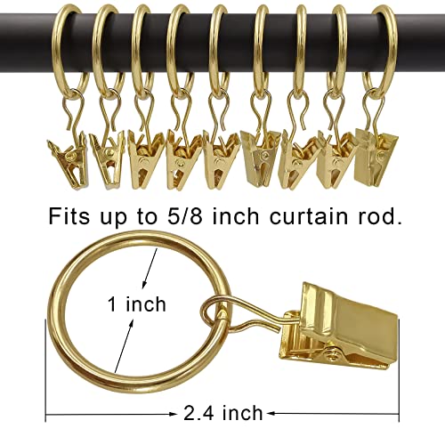 AMZSEVEN 44 Pack Metal Curtain Rings with Clips, Drapery Clips with Rings, Drapes Rings 1 inch Inner Diameter, Fits Diameter 5/8 inch Curtain Rods, Gold - Image 2