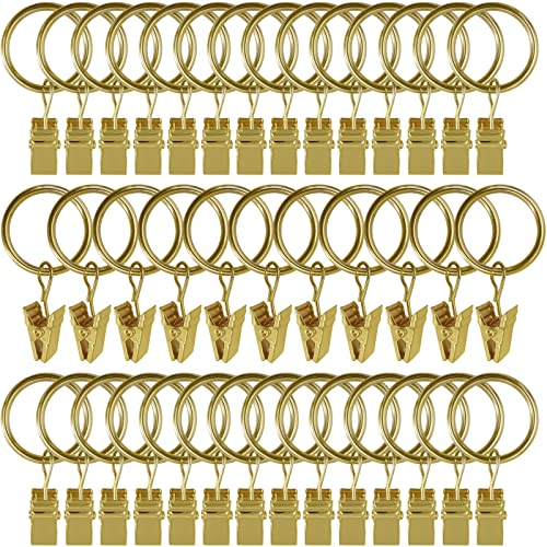 AMZSEVEN 44 Pack Metal Curtain Rings with Clips, Drapery Clips with Rings, Drapes Rings 1 inch Inner Diameter, Fits Diameter 5/8 inch Curtain Rods, Gold - Image 1