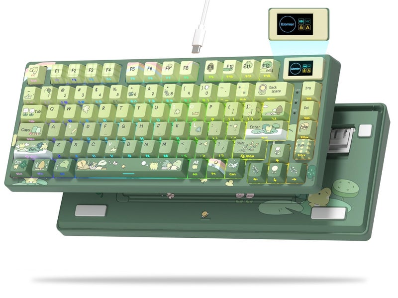 Womier SK80 75% Keyboard with Color Multimedia Display Mechanical Gaming Keyboard Cute Green Frog Wired Hot Swappable Gasket Mount RGB Custom Key Board, Pre-lubed Stabilizer for Mac/Win, Green - Image 1
