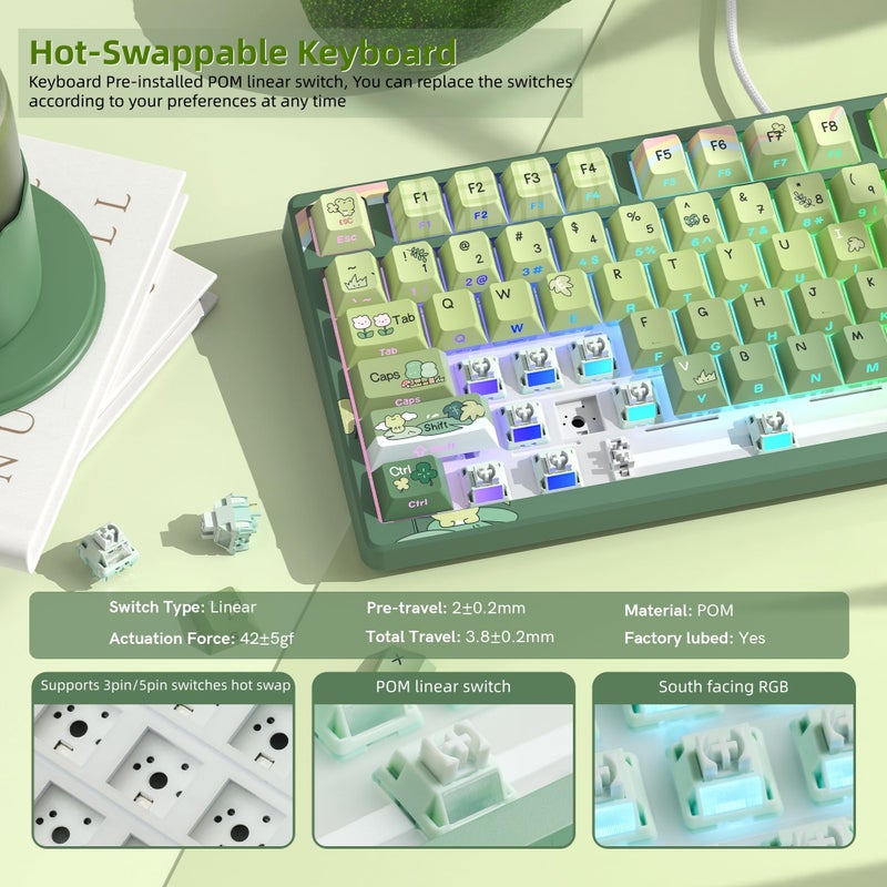 Womier SK80 75% Keyboard with Color Multimedia Display Mechanical Gaming Keyboard Cute Green Frog Wired Hot Swappable Gasket Mount RGB Custom Key Board, Pre-lubed Stabilizer for Mac/Win, Green - Image 4