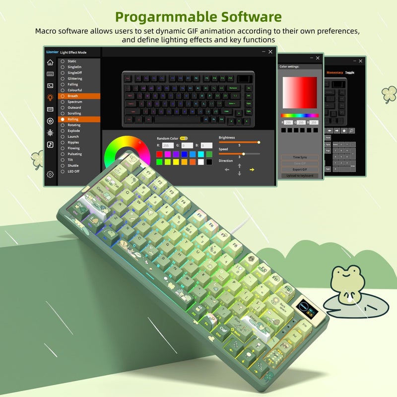 Womier SK80 75% Keyboard with Color Multimedia Display Mechanical Gaming Keyboard Cute Green Frog Wired Hot Swappable Gasket Mount RGB Custom Key Board, Pre-lubed Stabilizer for Mac/Win, Green - Image 3