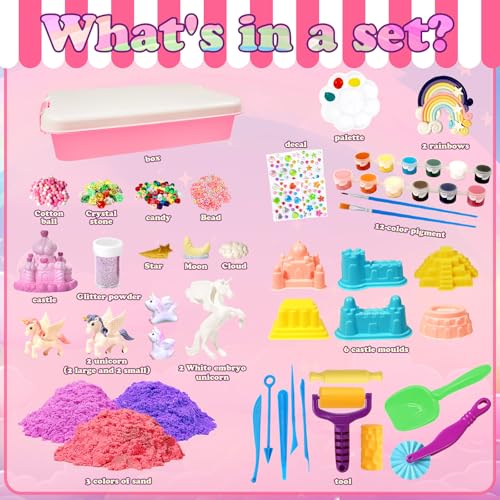 Bbiamsleep Unicorn Sensory Bin 493 Pcs Unicorn Sensory Set with Sandbox 6 Castle Mould 9 Tools for Home Decor - Image 5
