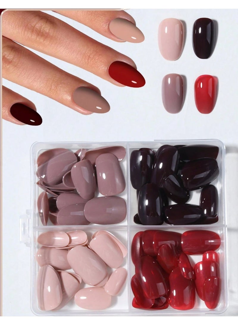 Shein 96Pcs/Box (4Mixed )Tip Press On Nails Short Acrylic Nail Tips Full Cover False Nail ,Contain 1Pc Jelly Glue And 1Pc Nail File,With Storage Box As For Suitable For Women And Girls Daily Life And Party Use Nail Supplies Nails - Image 4