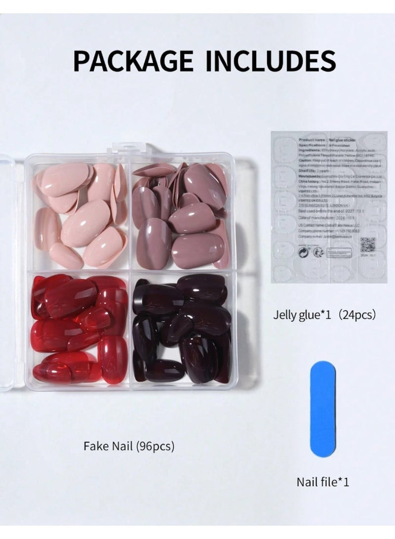 Shein 96Pcs/Box (4Mixed )Tip Press On Nails Short Acrylic Nail Tips Full Cover False Nail ,Contain 1Pc Jelly Glue And 1Pc Nail File,With Storage Box As For Suitable For Women And Girls Daily Life And Party Use Nail Supplies Nails - Image 3