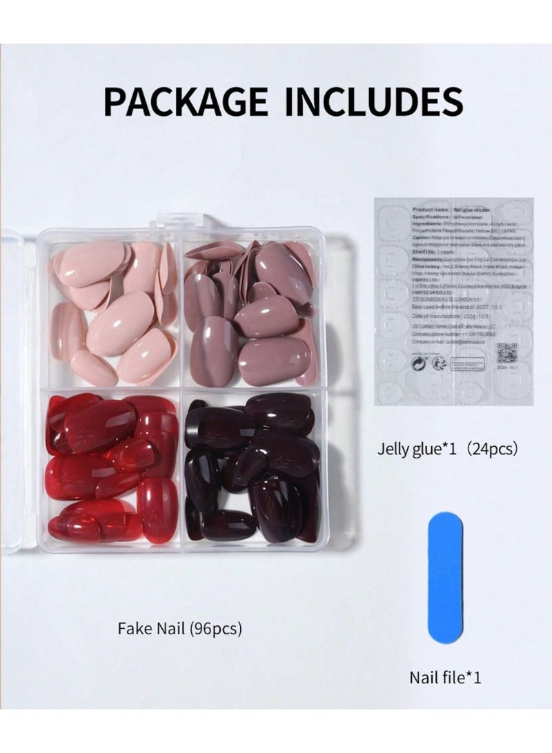 Shein 96Pcs/Box (4Mixed )Tip Press On Nails Short Acrylic Nail Tips Full Cover False Nail ,Contain 1Pc Jelly Glue And 1Pc Nail File,With Storage Box As For Suitable For Women And Girls Daily Life And Party Use Nail Supplies Nails - Image 2