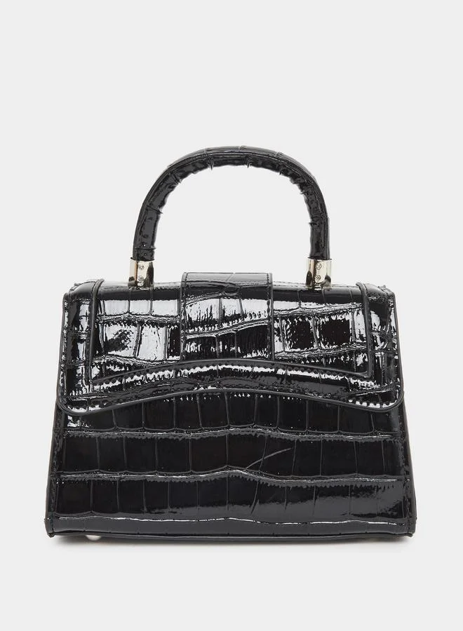Styli Styli Croc-Textured Top Handle Handbag with Chain Strap