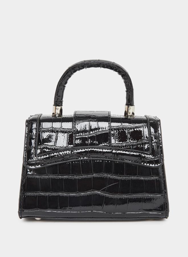 Styli Croc-Textured Top Handle Handbag with Chain Strap - Image 2