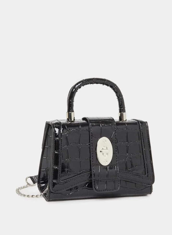 Styli Styli Croc-Textured Top Handle Handbag with Chain Strap