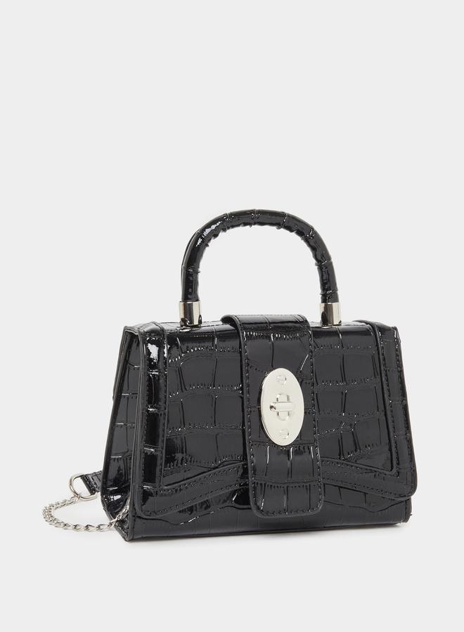 Styli Croc-Textured Top Handle Handbag with Chain Strap - Image 1