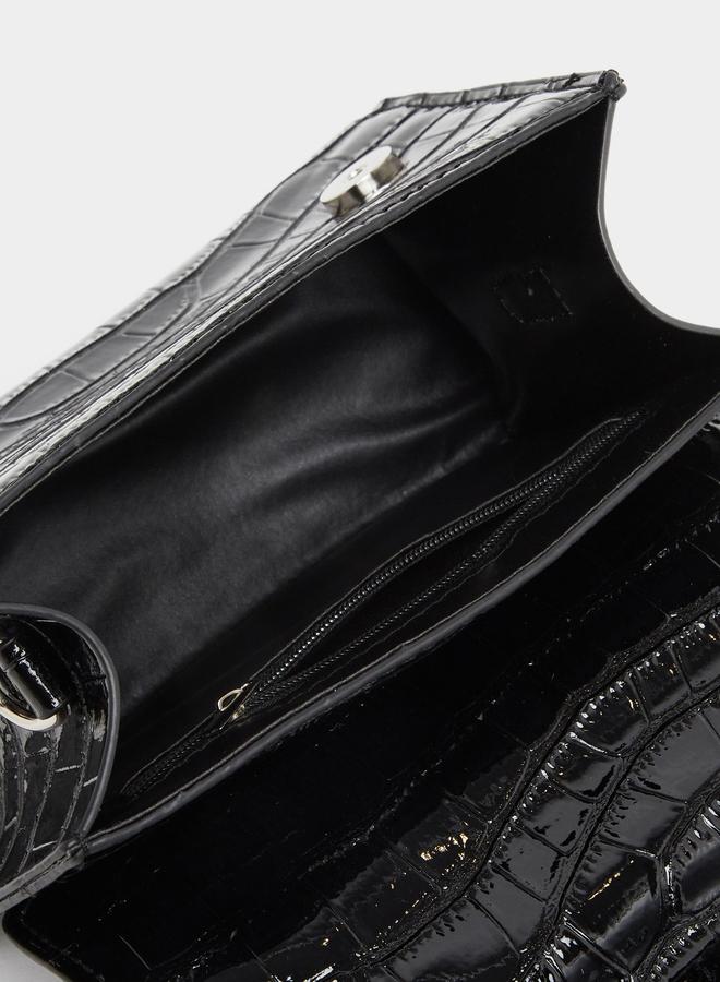 Styli Croc-Textured Top Handle Handbag with Chain Strap - Image 4