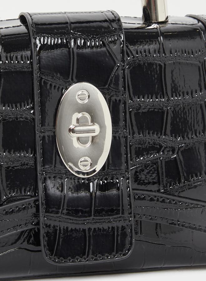 Styli Croc-Textured Top Handle Handbag with Chain Strap - Image 3