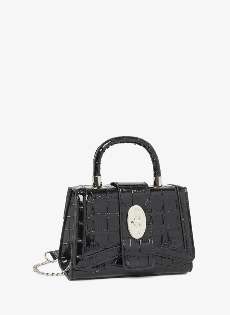 Styli Styli Croc-Textured Top Handle Handbag with Chain Strap