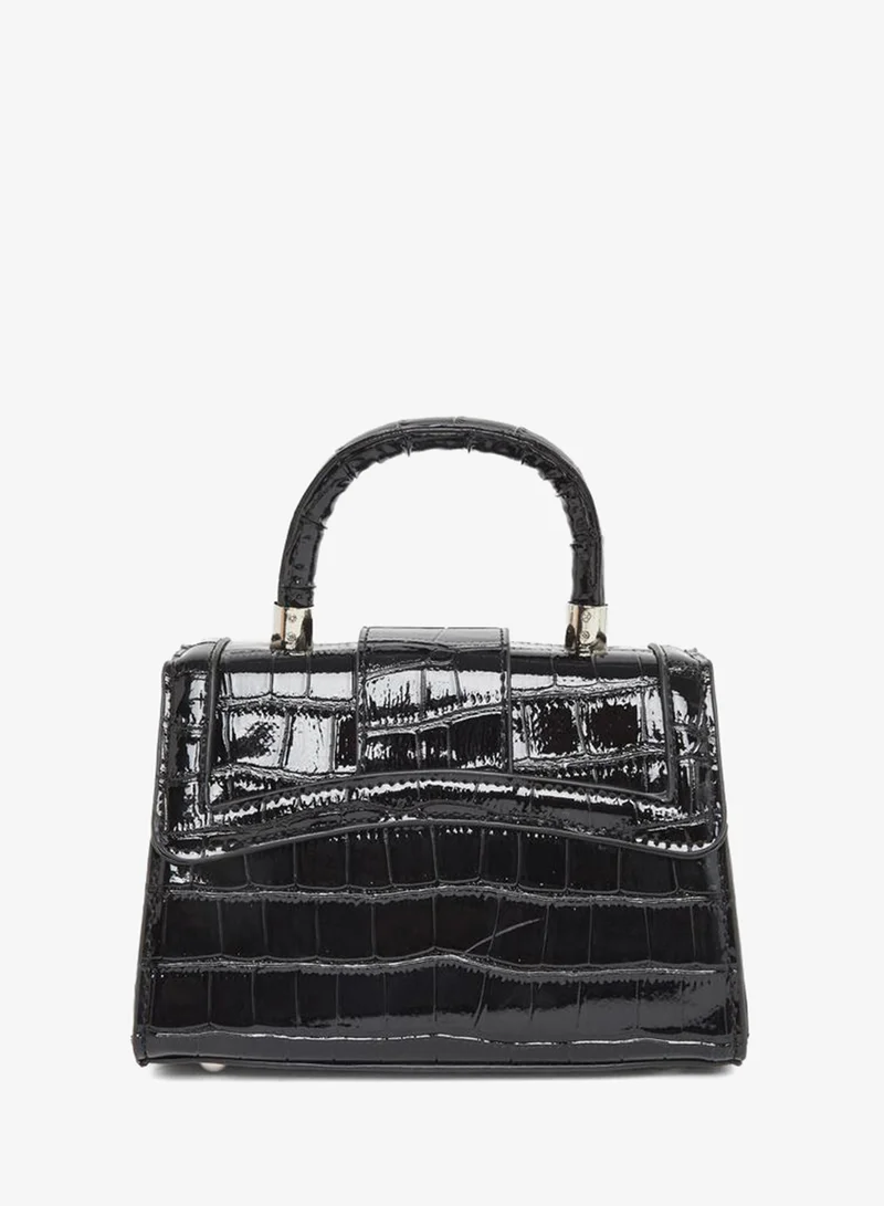 Styli Styli Croc-Textured Top Handle Handbag with Chain Strap
