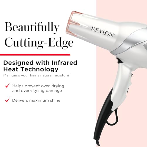 REVLON Infrared Hair Dryer with Diffuser & Concentrator - Ionic Ceramic Blow Dryer for Frizz Control, Shine, Soft Hair & Moisture Protection - 1875W Professional Salon-Quality (White) - Image 2