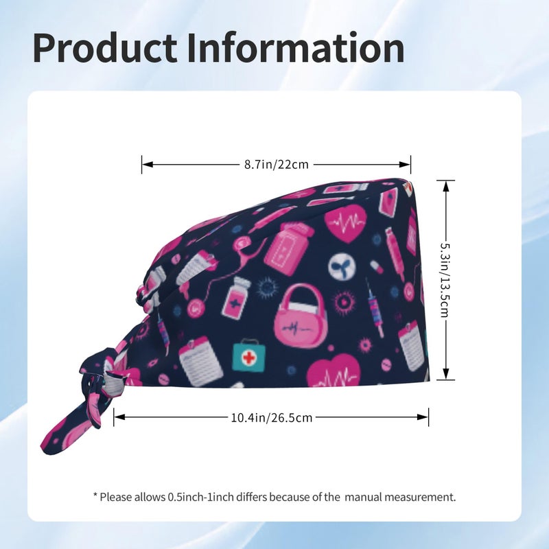 VVGETE Health Symbols Pattern Adjustable Scrub Caps Women, Lightweight Surgical Hat Nurse Scrub Cap for Women Men - Image 5