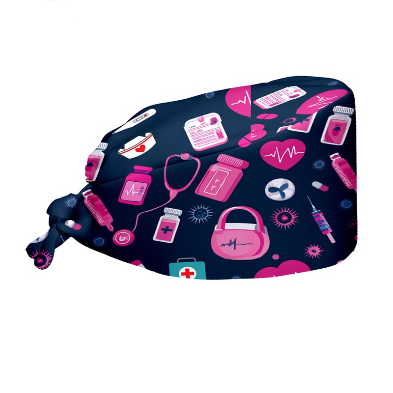 VVGETE Health Symbols Pattern Adjustable Scrub Caps Women, Lightweight Surgical Hat Nurse Scrub Cap for Women Men - Image 2