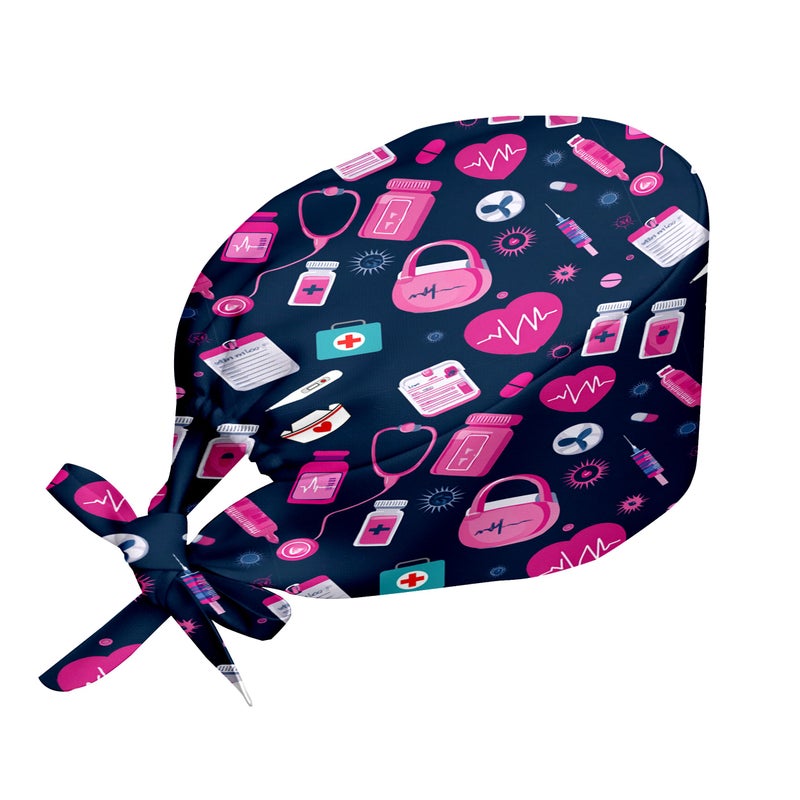 VVGETE Health Symbols Pattern Adjustable Scrub Caps Women, Lightweight Surgical Hat Nurse Scrub Cap for Women Men - Image 1