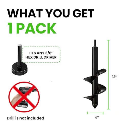 K-Brands Auger Drill Bit for Planting – 4 x 12 Inch - Garden Spiral Hole Drill Planter for Bulb Planting, Bedding Plants, Umbrella Holes - 3/8 Inch Hex Drive Drill - Image 2