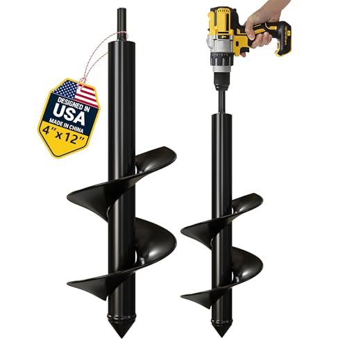 K-Brands Auger Drill Bit for Planting – 4 x 12 Inch - Garden Spiral Hole Drill Planter for Bulb Planting, Bedding Plants, Umbrella Holes - 3/8 Inch Hex Drive Drill - Image 1