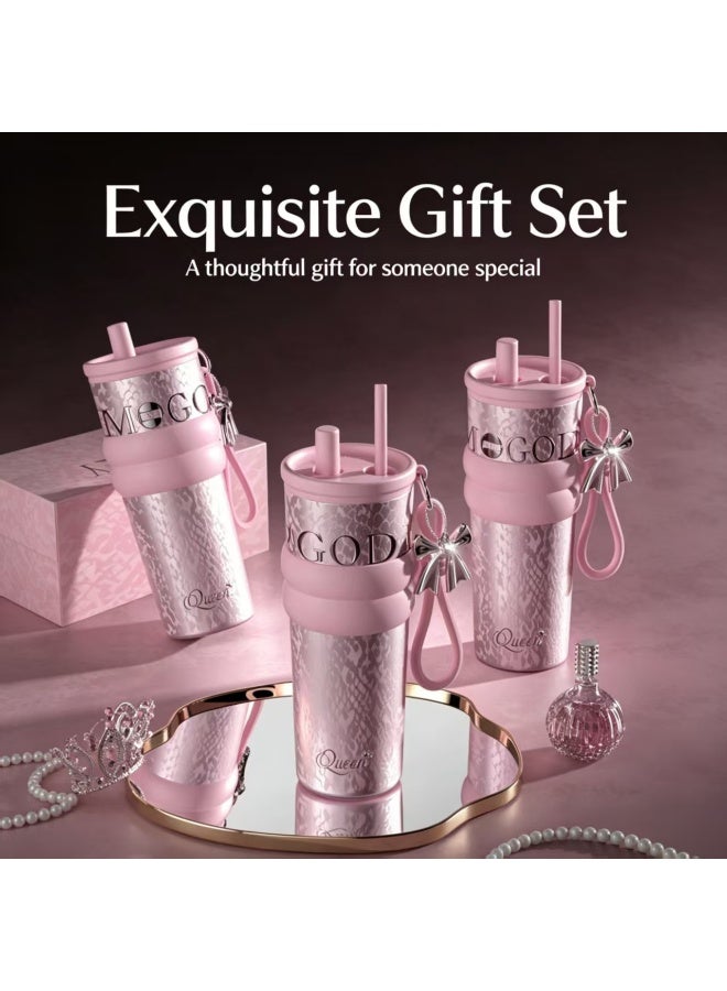 Vacuum Insulated Stainless Steel Tumbler with Straw & Leakproof Lid, Portable Gift Box Set - Image 2